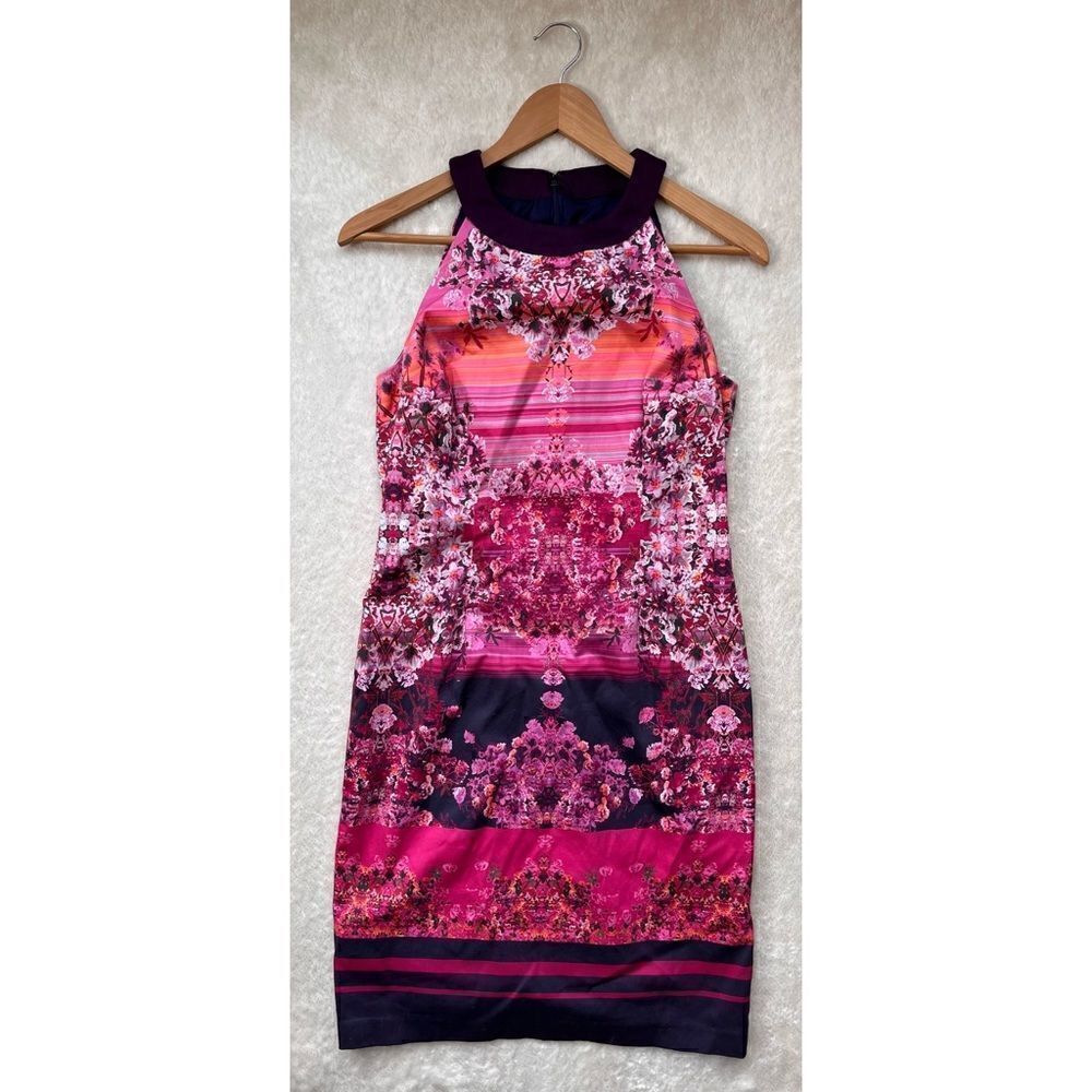 Adrianna Papell Sunset Colors Multi Printed Halter Dress Style 16PD73080, Size 4